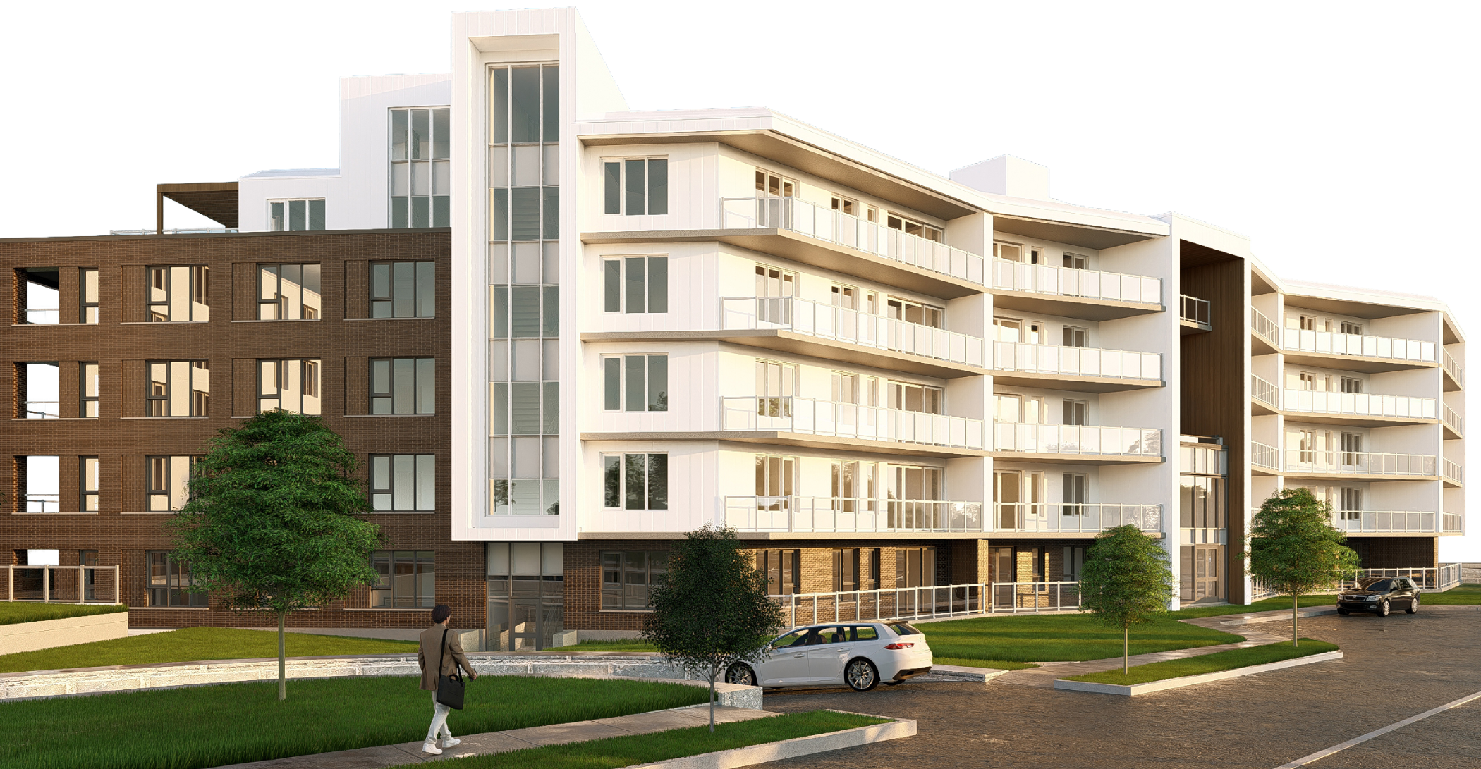 Façade arrière de la phase 2 d’Aqua Roca à Joliette, un projet immobilier réalisé par Moderno, promoteur immobilier dans Lanaudière